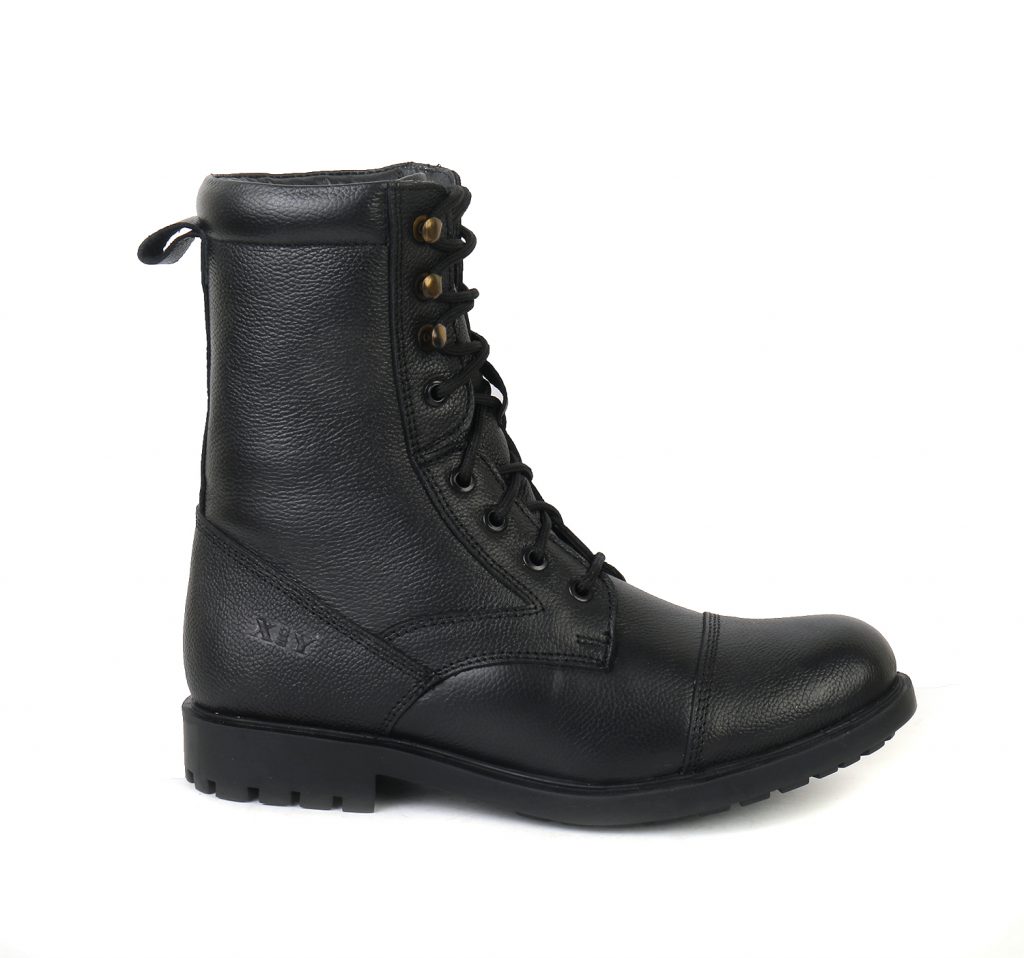 XHUGOY AR1 Genuine Black Full Leather Military Men’s Combat Boots High Ankle High Top Lace