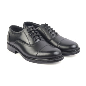 XHUGOY MEDIUM RANGE POLICE OXFORD COMPLETE-LEATHER SHOE FOR MEN IN BLACK N TAN (RED) COLOUR