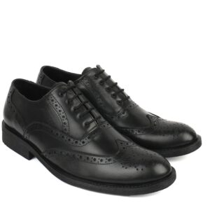 XHUGOY Black Leather Brogue Formal Shoes for Men
