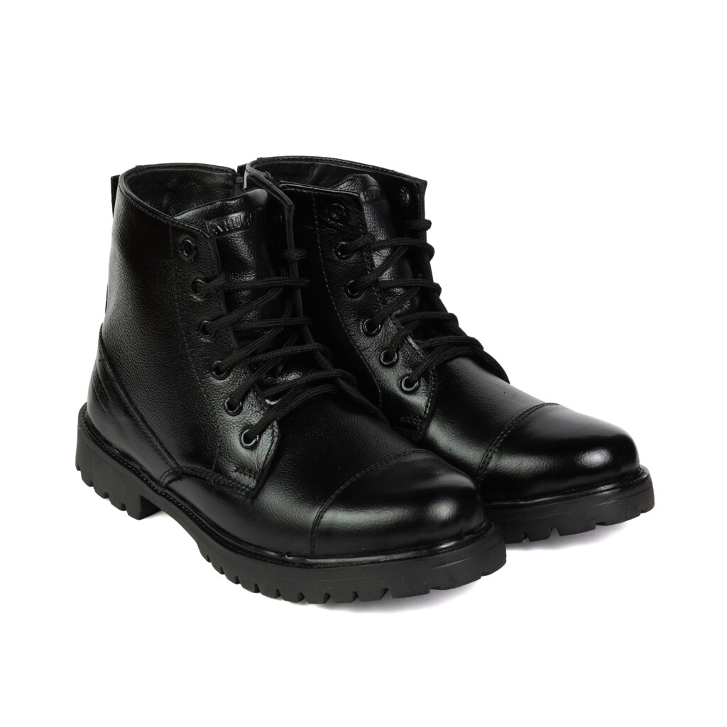 XHUGOY MEDIUM RANGE LACE-UP CHAIN COMBAT POLICE DMS BOOT BLACK SIZE 5-11FOR MEN