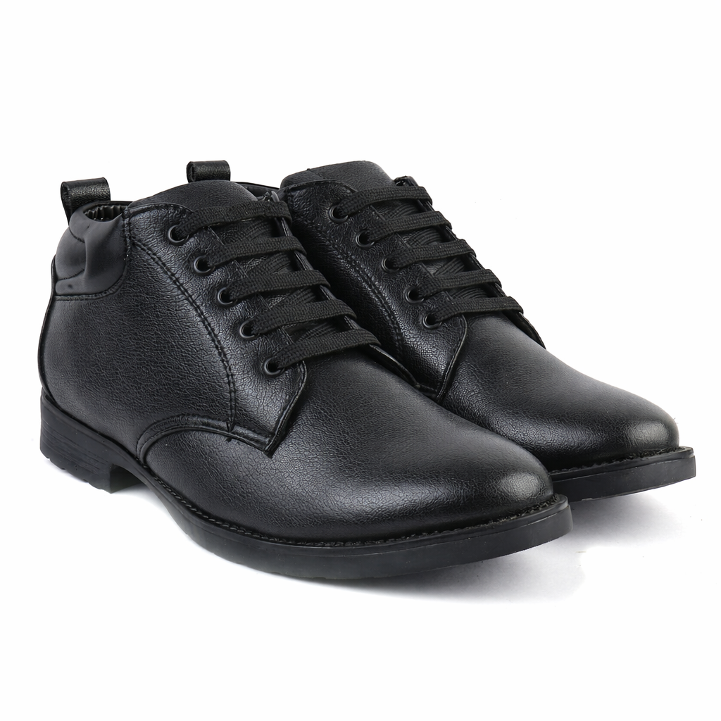 XHUGOY Men's Black Lace-Up Ankle Boots, Faux Leather, Formal Style, Pointed Toe SIZE 5 TO 11